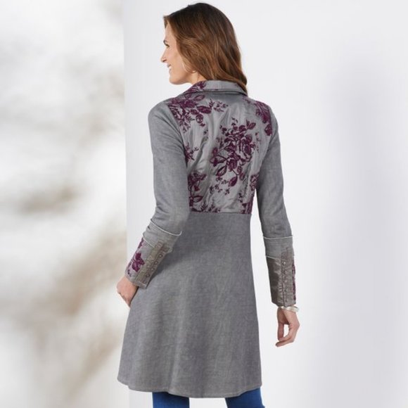 NWT Grandeur Jacket, Soft Surroundings, Gray with Mauve Flower pattern - Size M - Picture 4 of 15